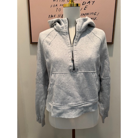 lululemon athletica Tops - Lululemon‎ Scuba Hoodie Half Zip Cropped Gray Size M/L Oversized Funnel Neck